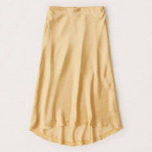 NWT Abercrombie High-Low Satin-like Midi Skirt in Yellow Gold - Size Medium